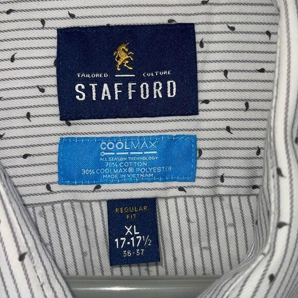 Stafford Mens Button Up Shirt Long Sleeve Striped Patterned Regular Fit Black XL - Picture 4 of 4